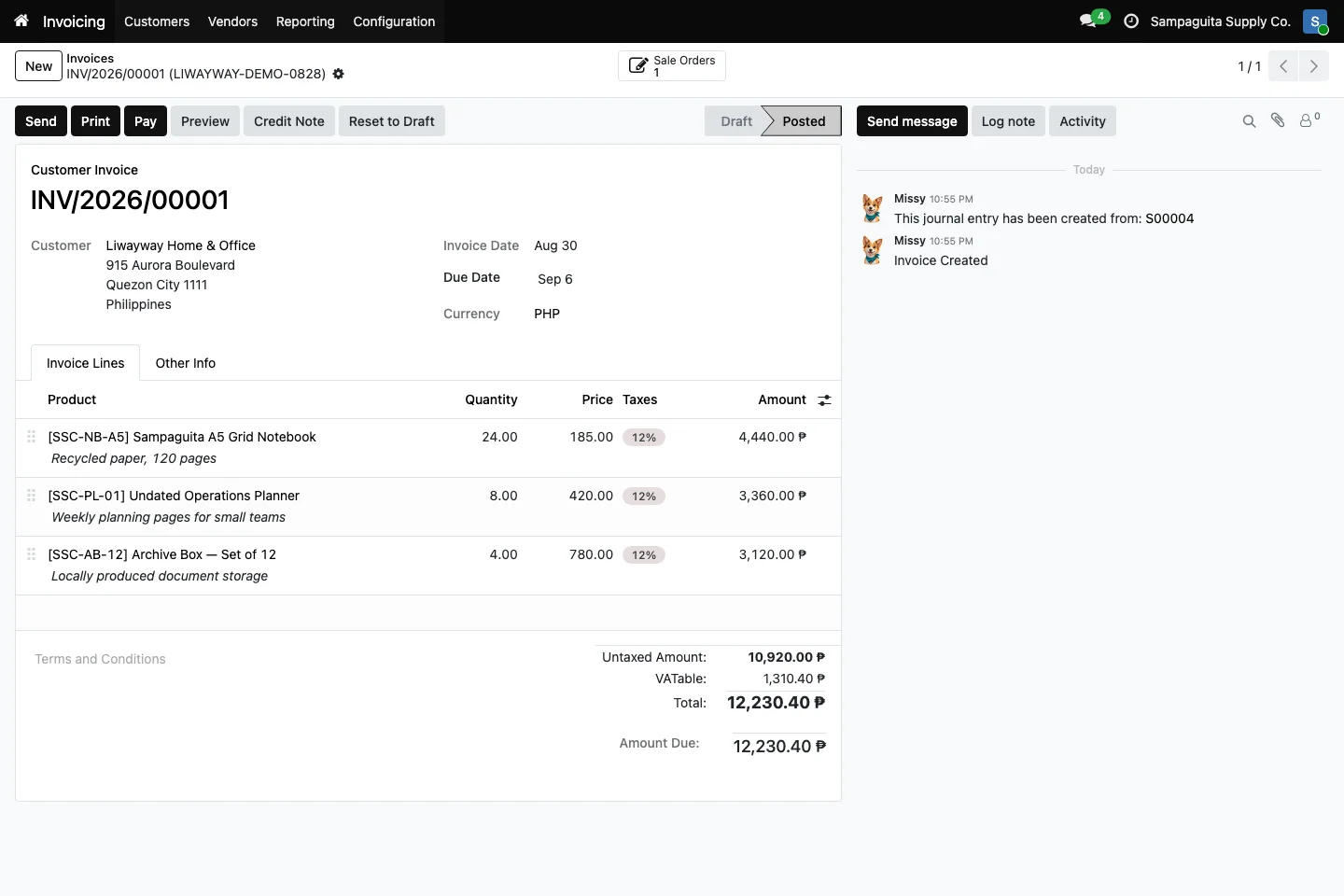 Posted customer invoice in Cayamanan