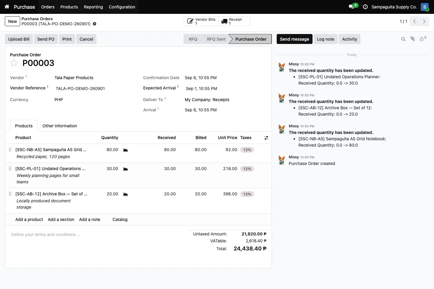 Confirmed Cayamanan purchase order P00003